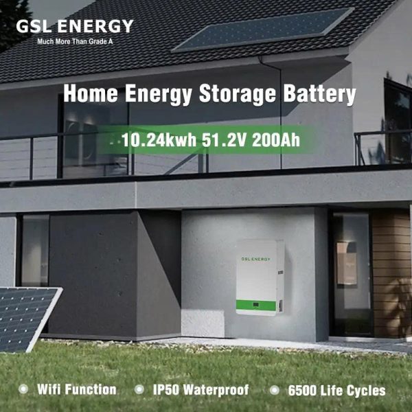 Pin lưu trữ năng lượng gia đình 10kWh treo tường GSL LiFePO4 51.2V 200Ah